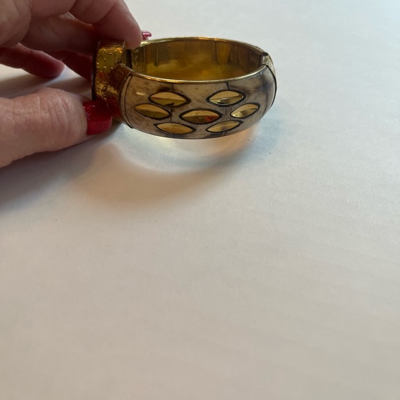 Vintage Brass Labradorite  and Crystal Pin Closure Bracelet - Picture 6 of 7